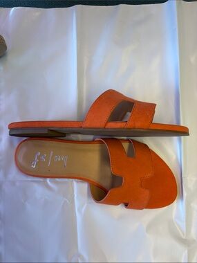 French Sole Orange Suede Slide Sandals